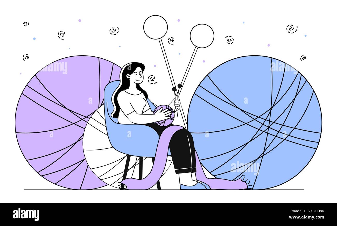 Woman knitting handicraft hobby Stock Vector Images - Alamy