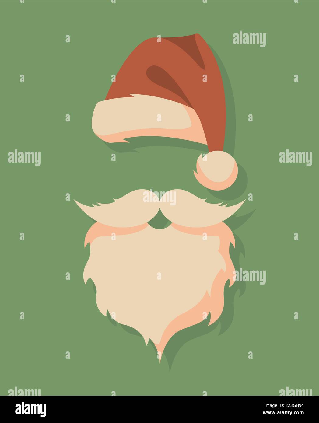 Vector Santa face with hats, mustache and beards. Christmas Santa design elements. Holiday icon Stock Vector