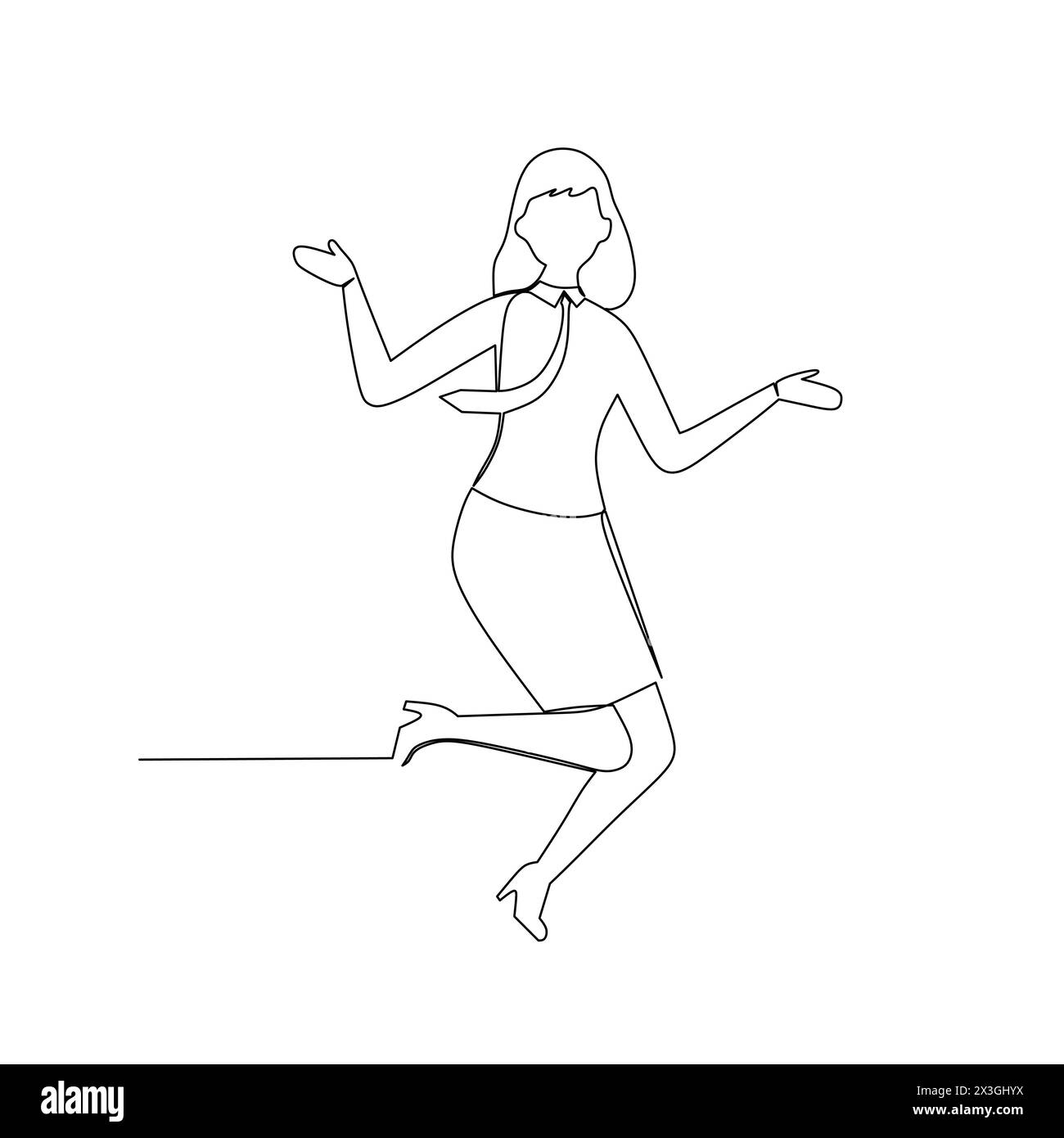 continuous line drawing of a businesswoman jumping. Simple hand drawn style design for business illustration and concept Stock Vector