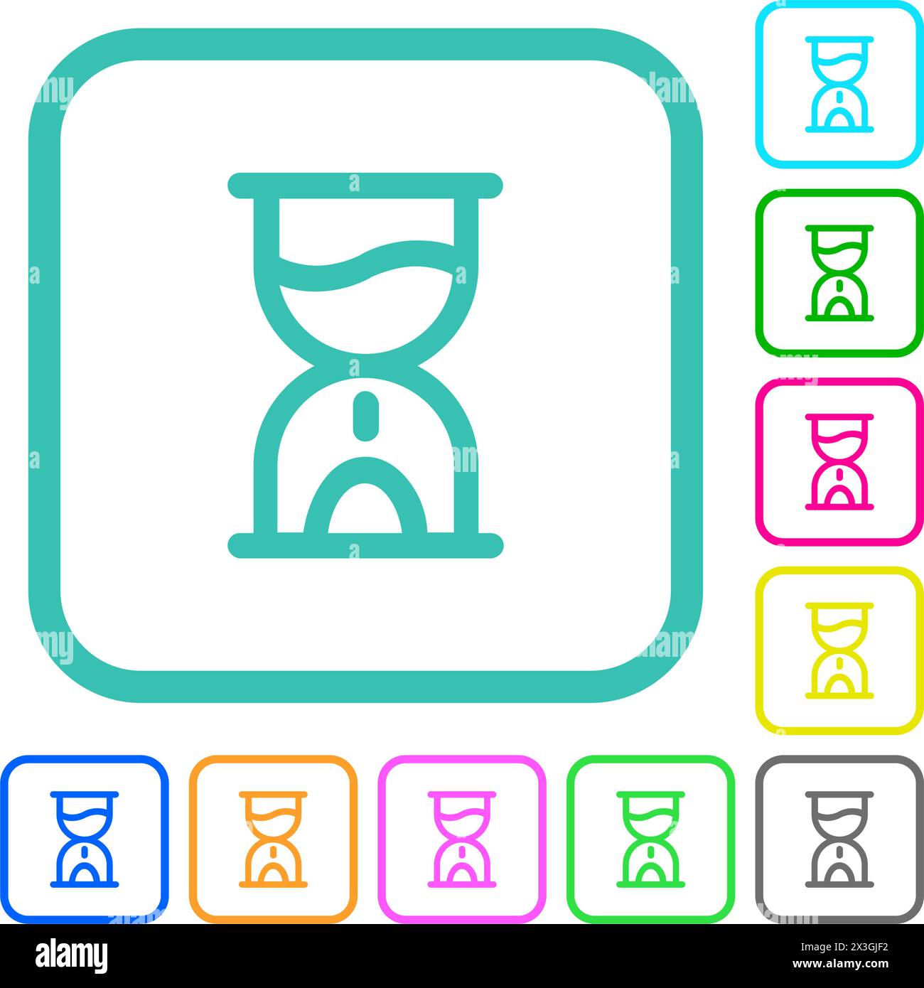 Sandglass outline vivid colored flat icons in curved borders on white ...