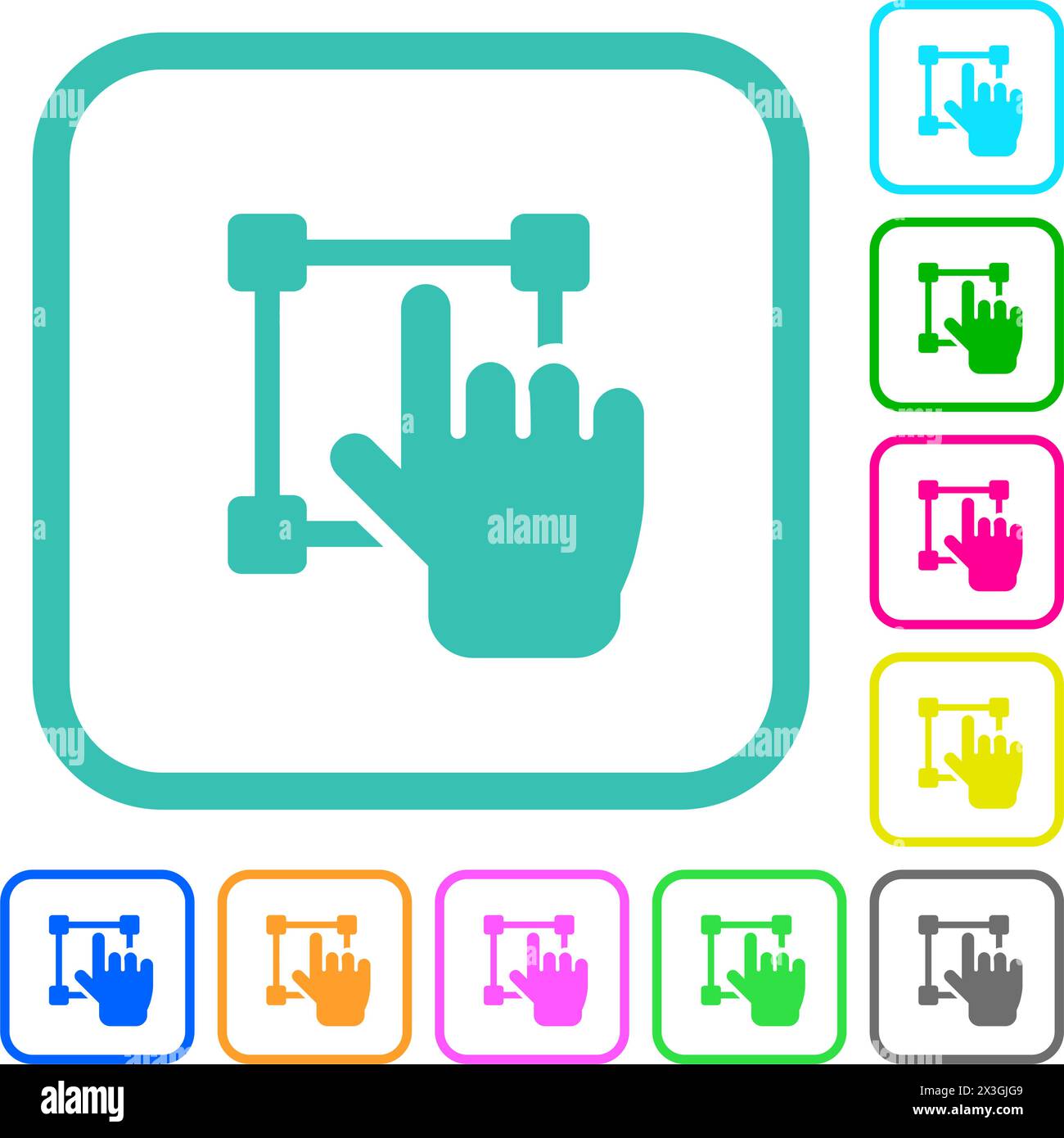 Visual editing solid vivid colored flat icons in curved borders on white background Stock Vector