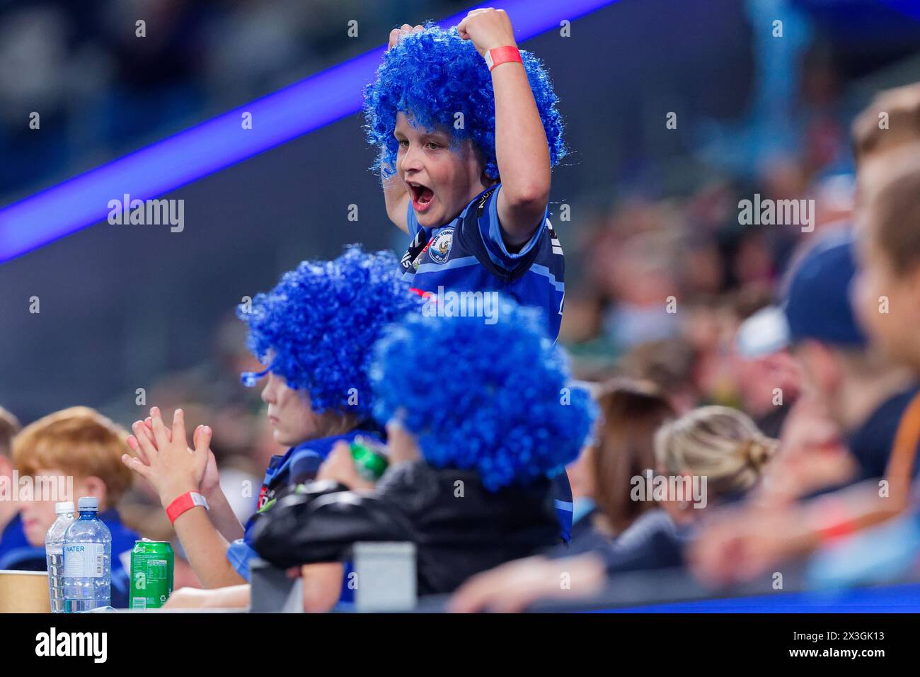Sydney, Australia. 26th Apr, 2024. Young Waratah fans show their support during the Super Rugby Pacific 2024 Rd10 match between the Waratahs and the Chiefs at Allianz Stadium on April 26, 2024 in Sydney, Australia Credit: IOIO IMAGES/Alamy Live News Stock Photo