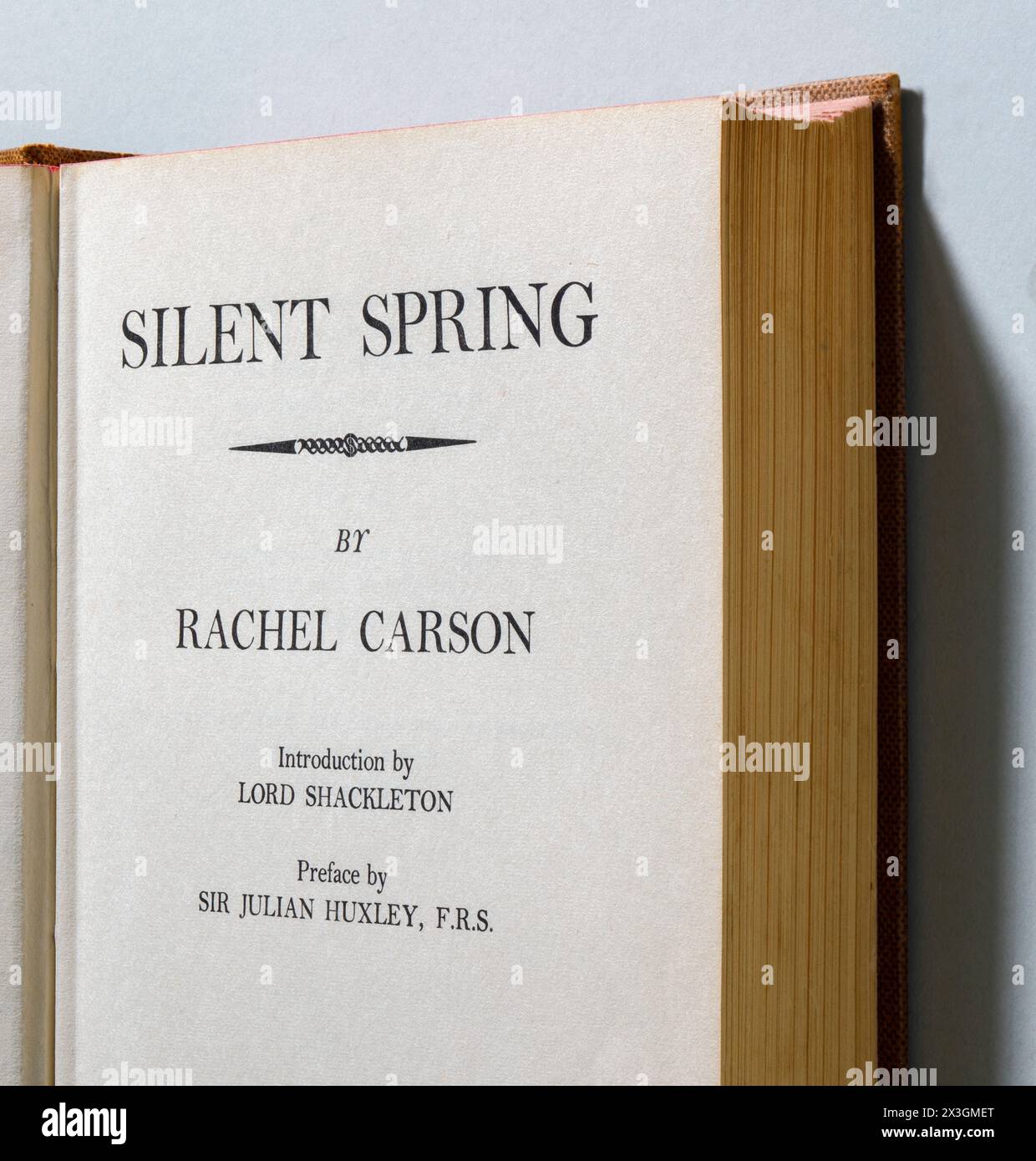 Silent Spring, an environmental science book written by Rachel Carson and published in 1962. The book exposed the damage caused to wildlife due to the extensive use of pesticides. Despite facing criticism from the press and attempts by the chemical industry to ban the book, Carson succeeded in raising public awareness about the environment. As a result, it led to changes in government policies and inspired the ecological movement. Stock Photo