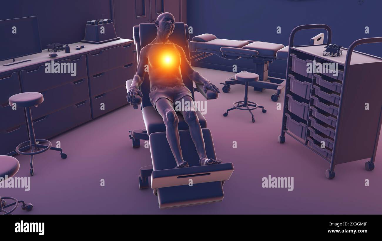 Illustration depicting a male patient on a medical recliner