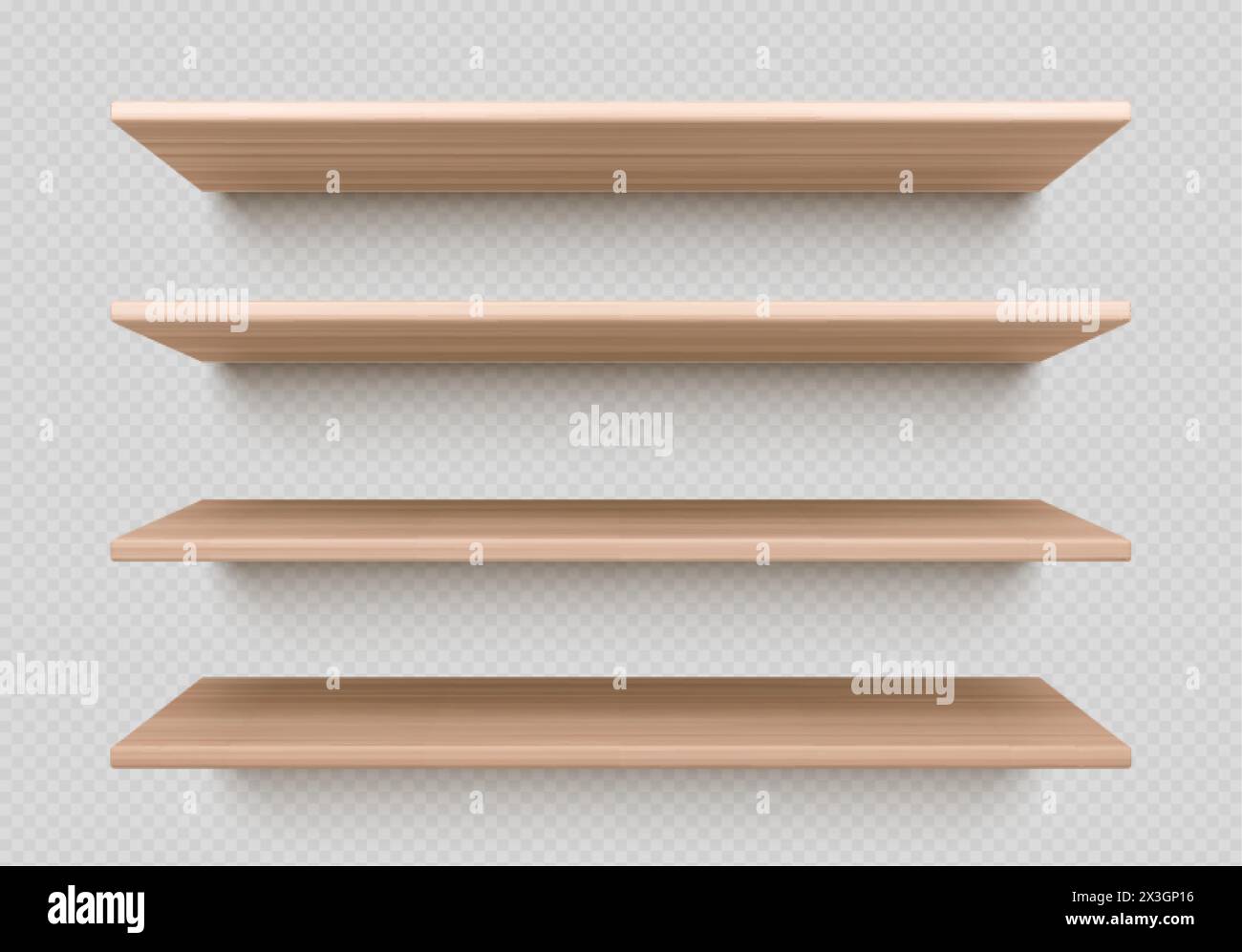 Empty wood wall shelf for book isolated vector. 3d wooden bookshelf for library. Product rack or table realistic design with texture. Exhibition plank Stock Vector