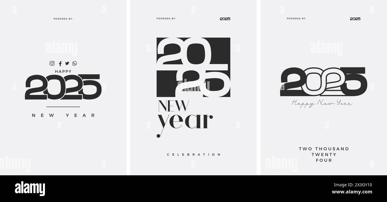 Unique and clean happy new year 2025 number style. Vector premium simple background. Collection