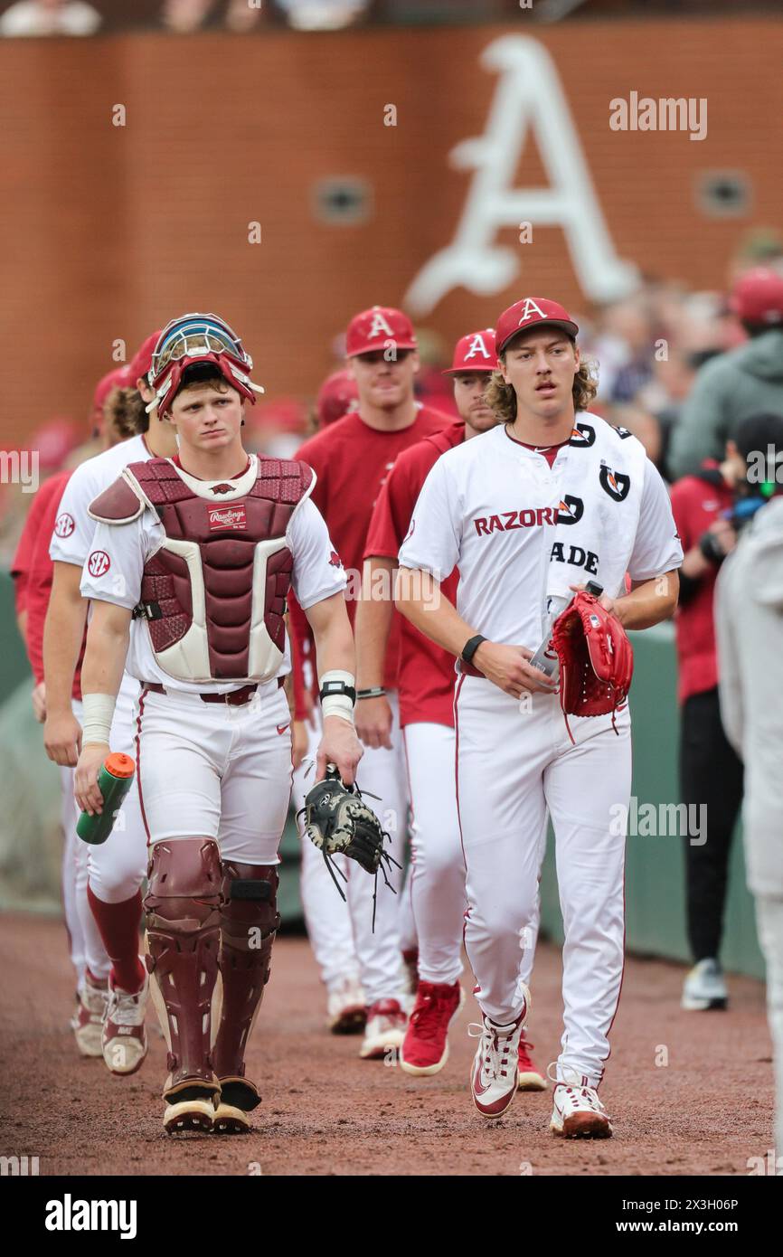 April 26, 2024: Razorback pitcher Hagen Smith #33 and catcher Hudson ...