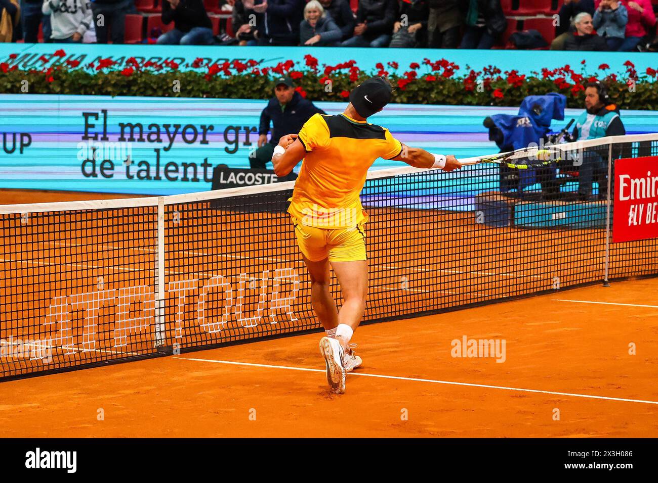 Madrid, Spain. 26th Apr, 2024. Holger Rune of Denmark celebrates his victory against Mariano Navone of Argentina on Day Five of the Mutua Madrid Open 2024 tournament at La Caja Magica. Holger Rune won against Mariano Navone 5-7, 7-6, 6-4 Credit: SOPA Images Limited/Alamy Live News Stock Photo