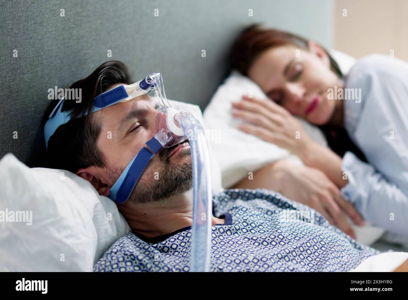 Woman wearing CPAP sleep apnea mask machine disorder Stock Photo Alamy