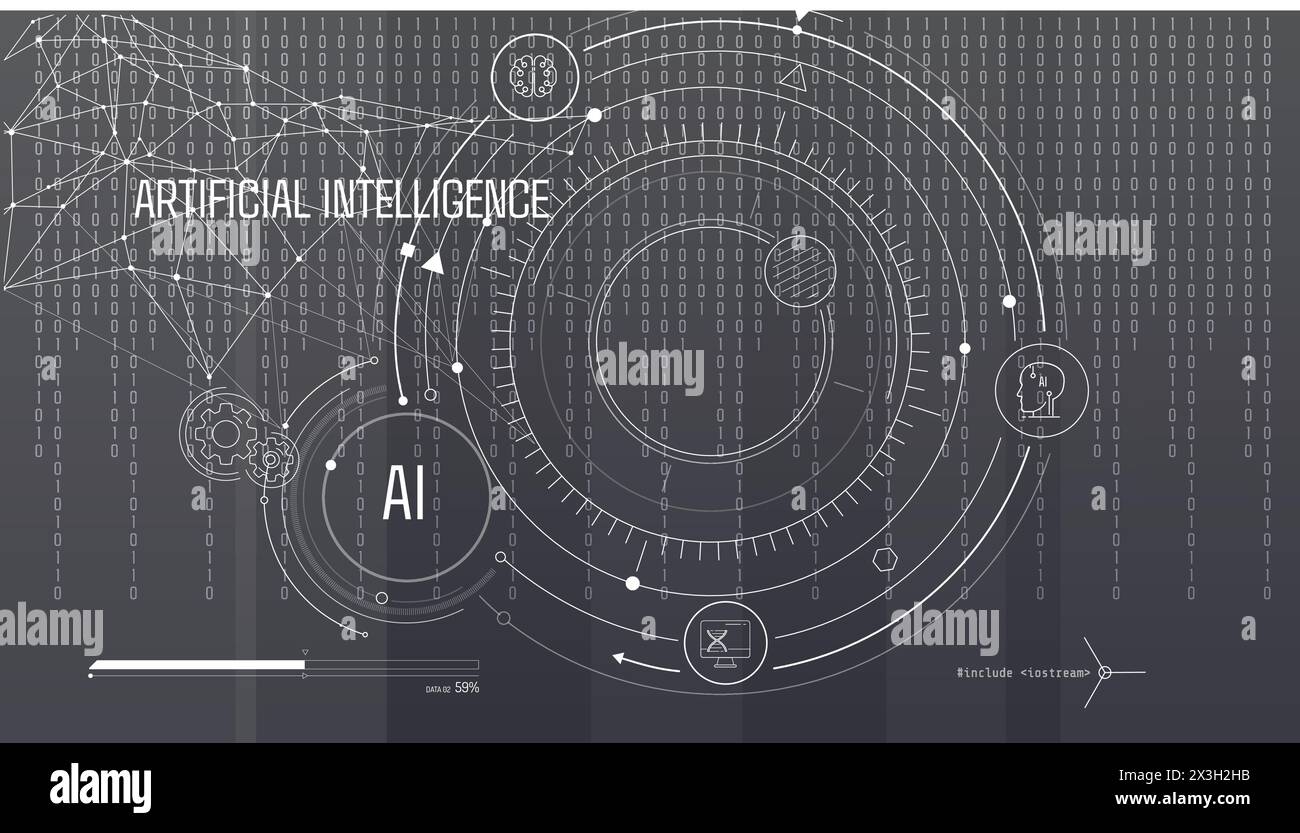 Artificial intelligence computing technology is used to create virtual infographics. Stock Vector