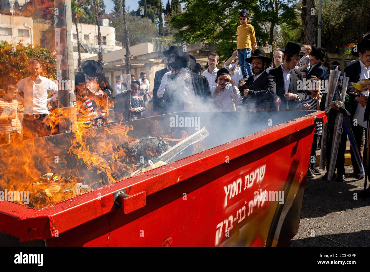 A fire set for burning the leaven during the Biur Chametz. During the