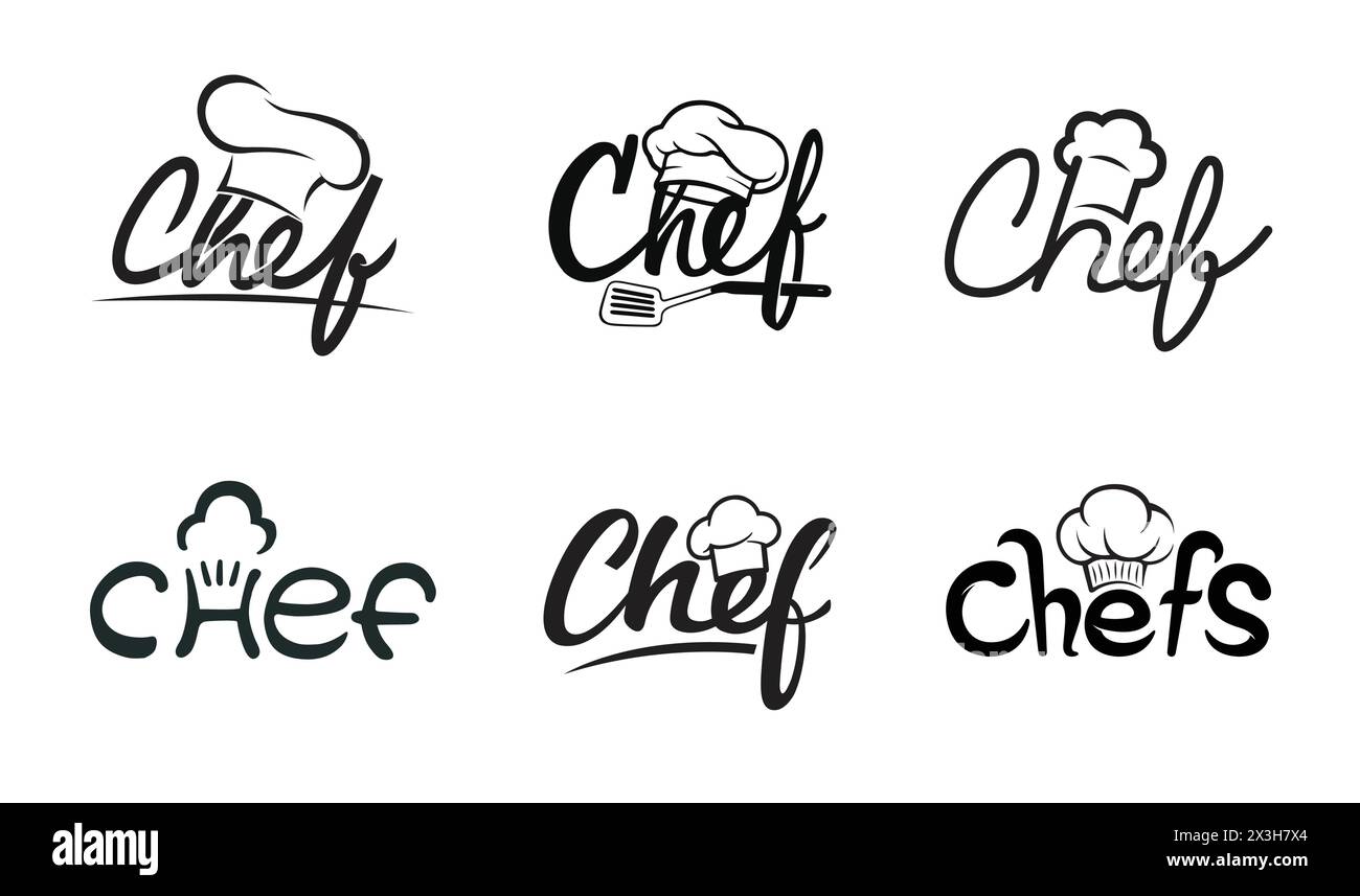 creative chef typography hat text collection set logo vector icon ...