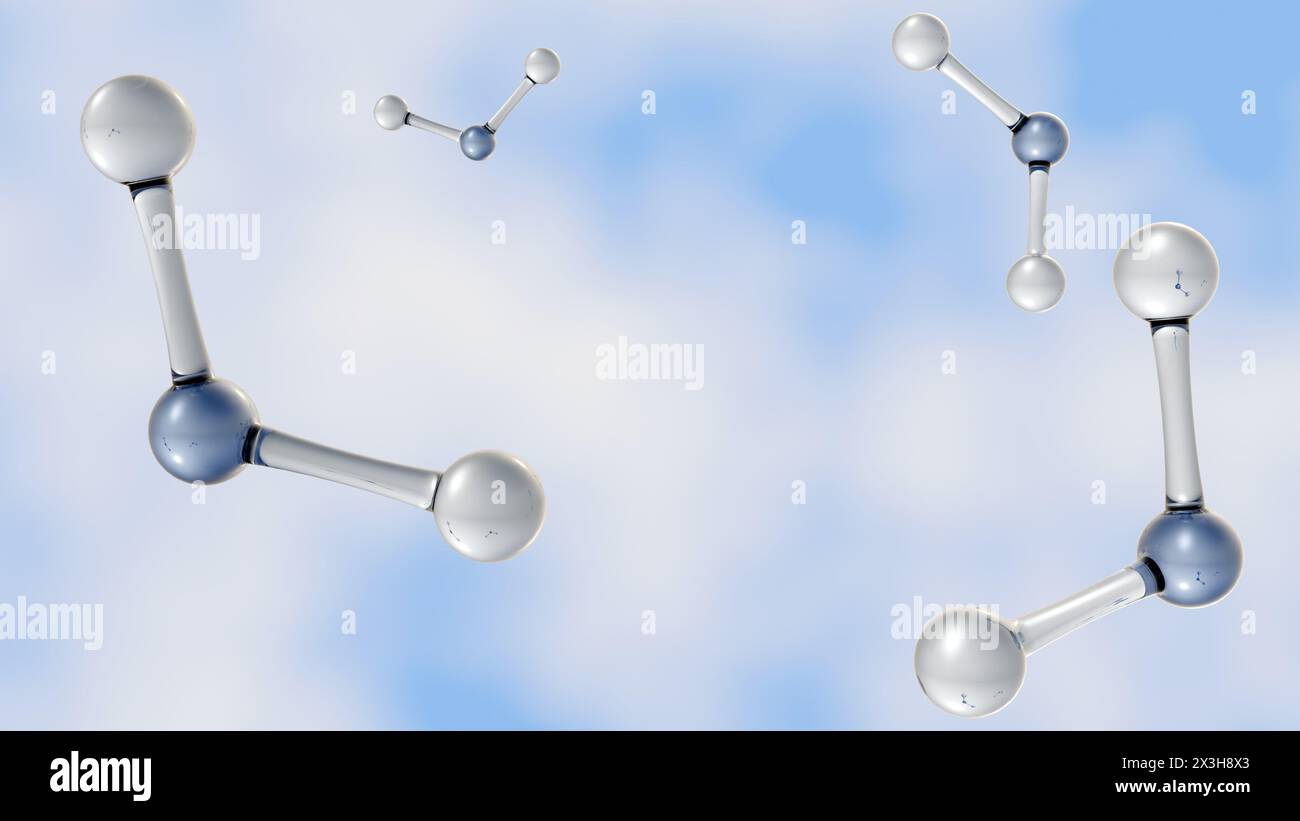 3D Rendering of floating ozone molecules scattered around Stock Photo