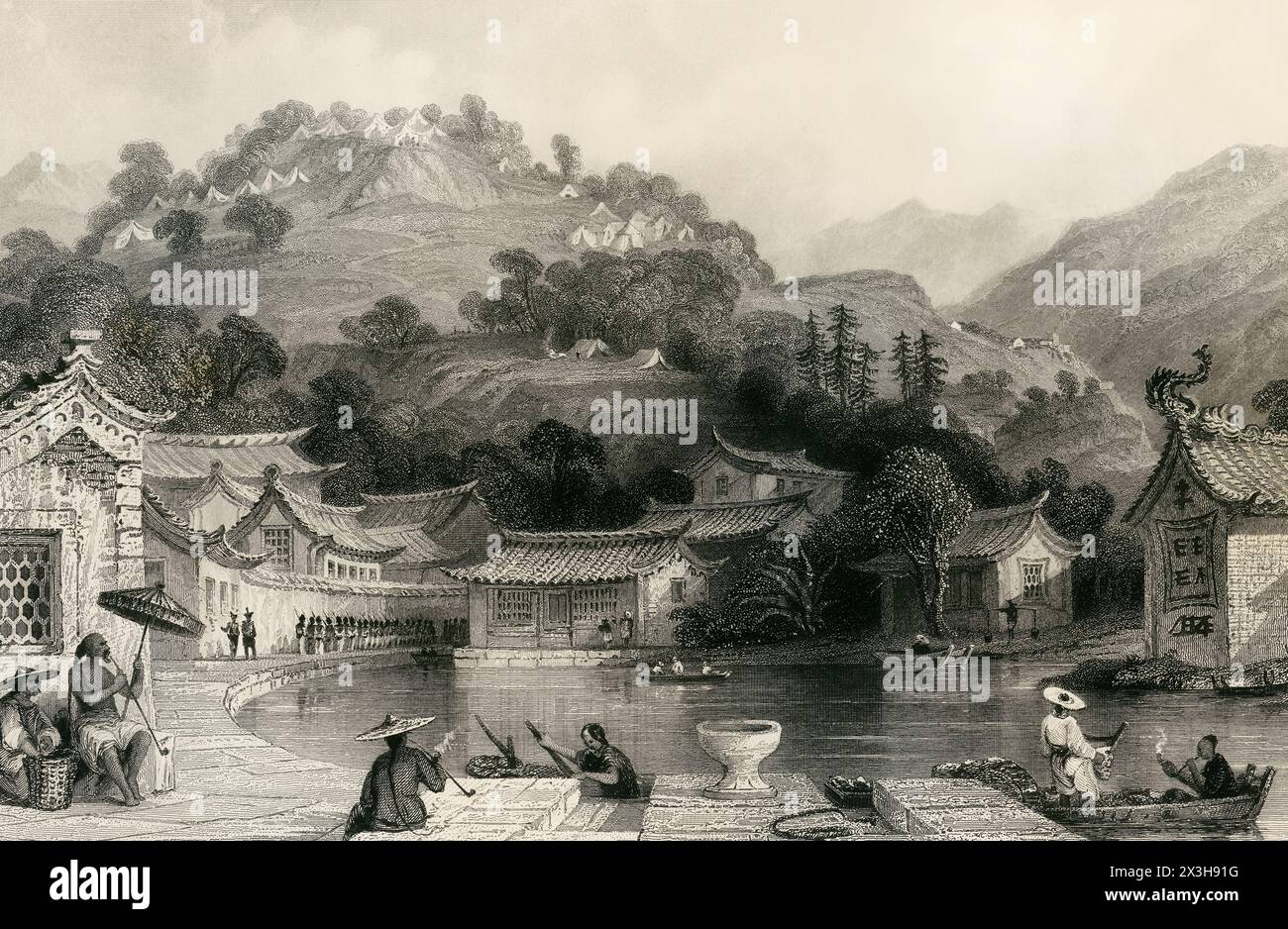 British Encampment on Irgao-Shan, Chusan / DingHai ZhouShan   ZheJiang / China Drawn by T.Allom Engraved by J.C.Bentley Stock Photo