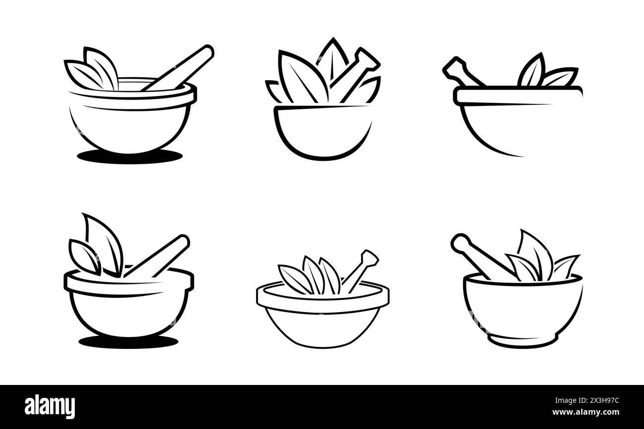 Creative bowl leaves therapy ayurveda pharma collection logo vector symbol design illustration Stock Vector