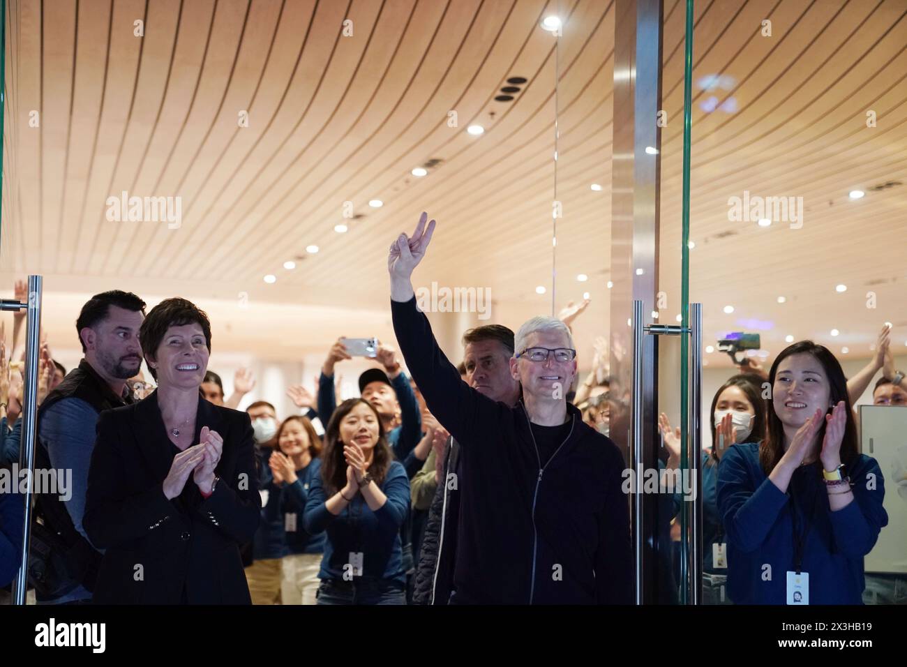 Beijing, China. 21st Mar, 2024. Apple CEO Tim Cook attends the opening of a new flagship Apple store in east China's Shanghai, March 21, 2024. Credit: Liu Ying/Xinhua/Alamy Live News Stock Photo