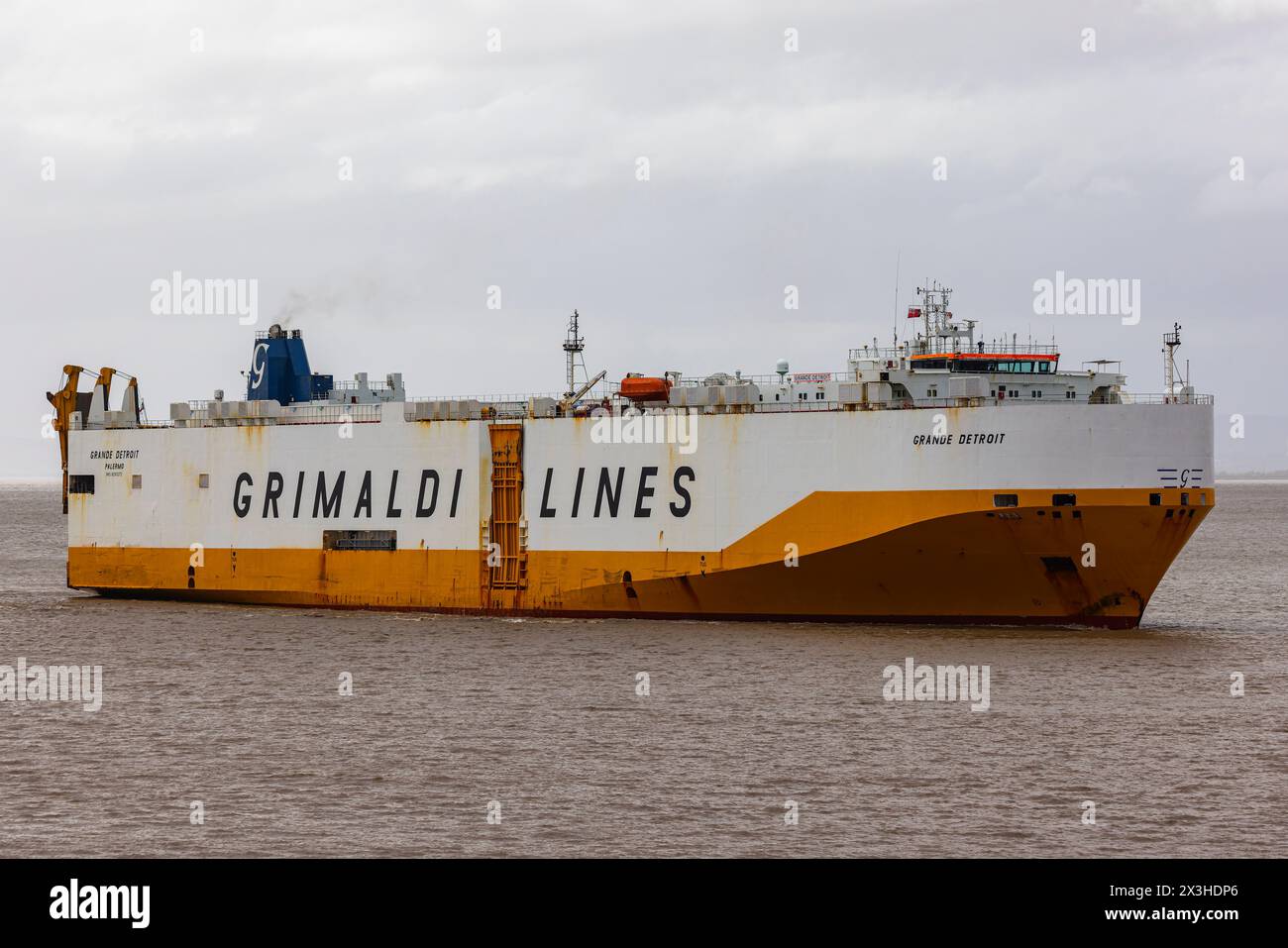 An overcast afternoon a RoRo heading for port Stock Photo - Alamy