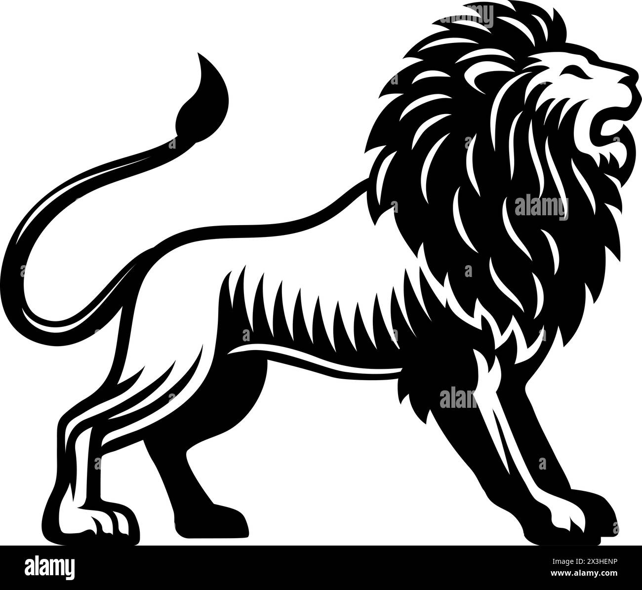 Lion Animal Woodcut Vintage Style Icon Mascot Stock Vector