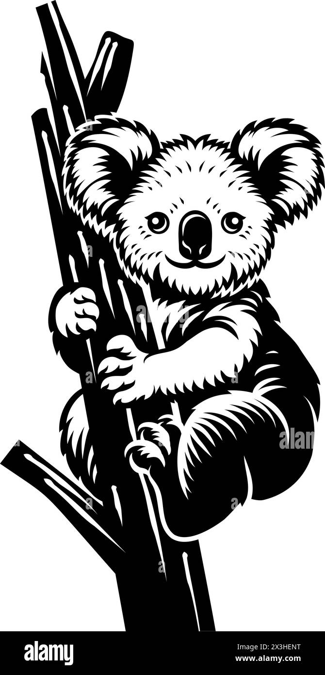 Koala Bear Animal Woodcut Vintage Icon Mascot Stock Vector