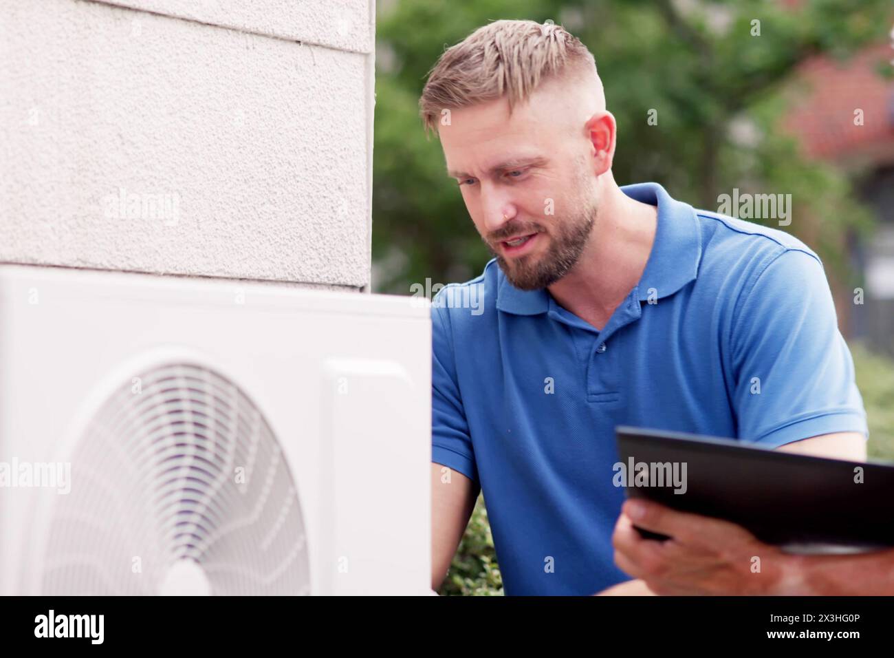 Electric Air Conditioner Install: Service Safety Condition Requirement Stock Photo