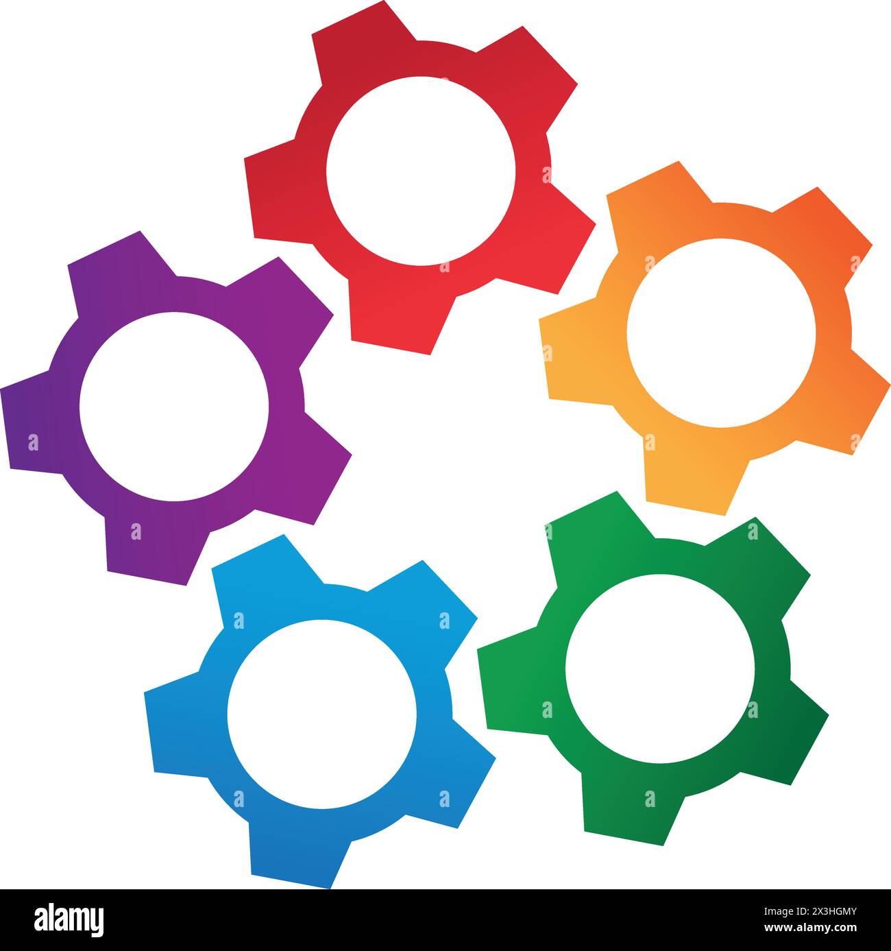 Interconnected gears represent: unity and cohesion in a community, diversity and inclusivity and cooperative movement. Stock Vector