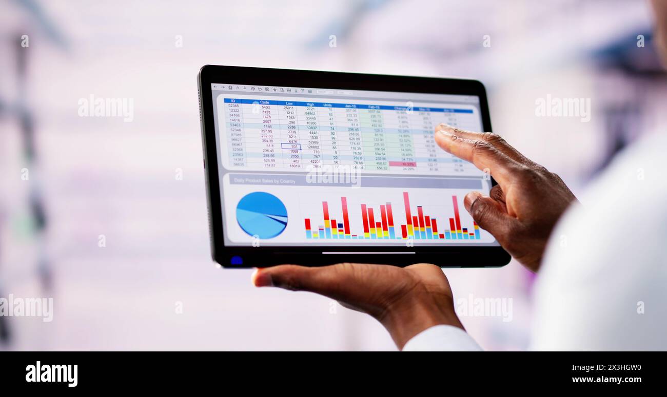Finance Analytics Data Chart On Tablet Computer Stock Photo