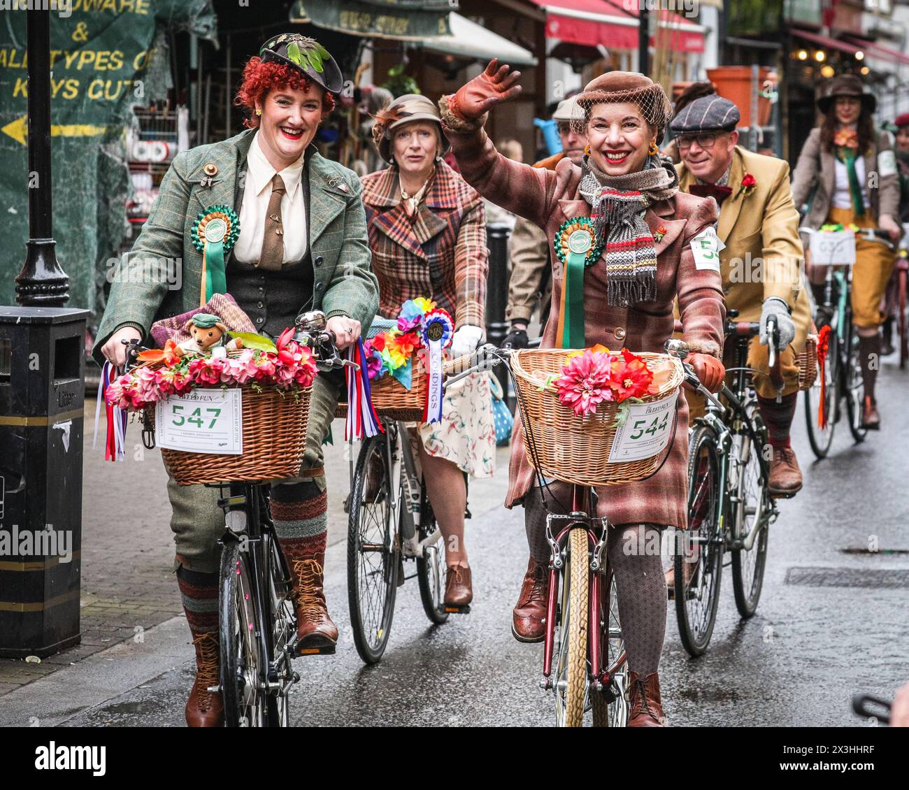 London, UK. 27th Apr, 2024. The participants ride through Exmouth ...
