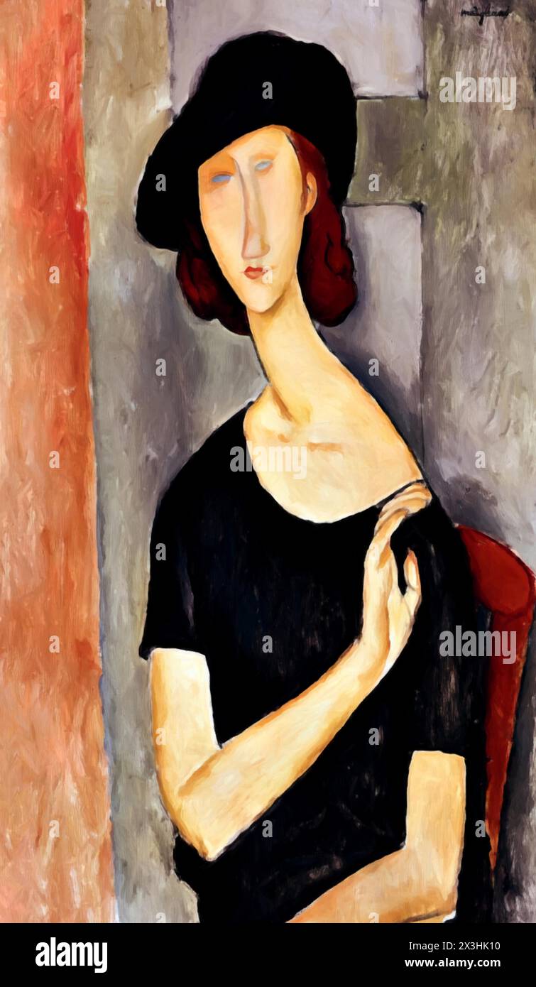Jeanne Hebuterne With a Hat, 1919 (Painting) by Artist Modigliani, Amedeo (1884-1920) Italian Stock Vector