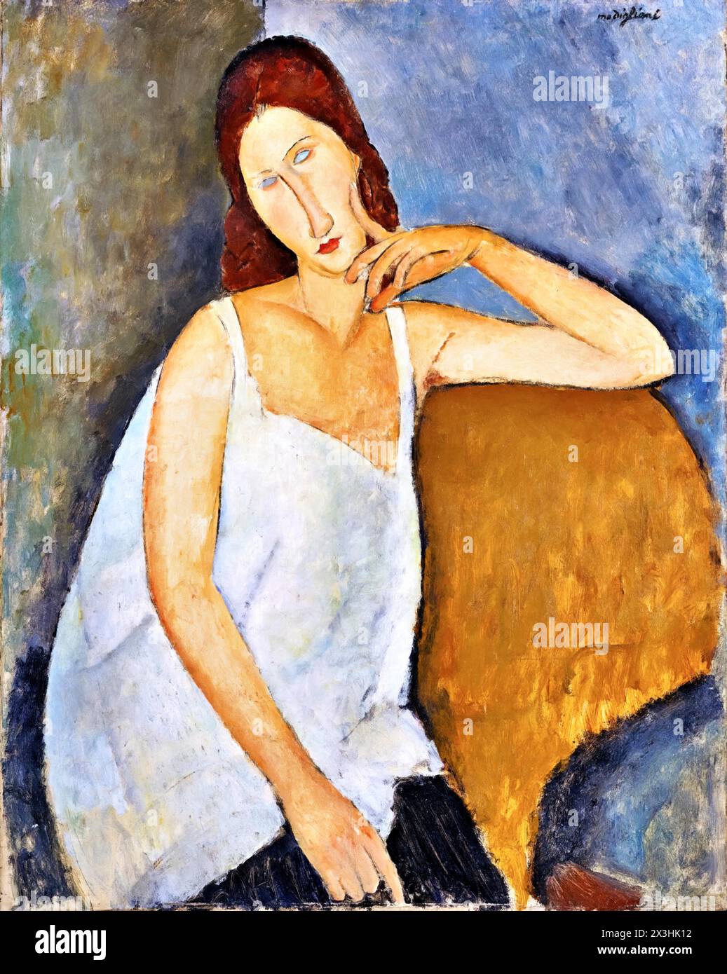 Portrait of Jeanne Hebuterne, 1918 (Painting) by Artist Modigliani, Amedeo (1884-1920) Italian. Stock Vector