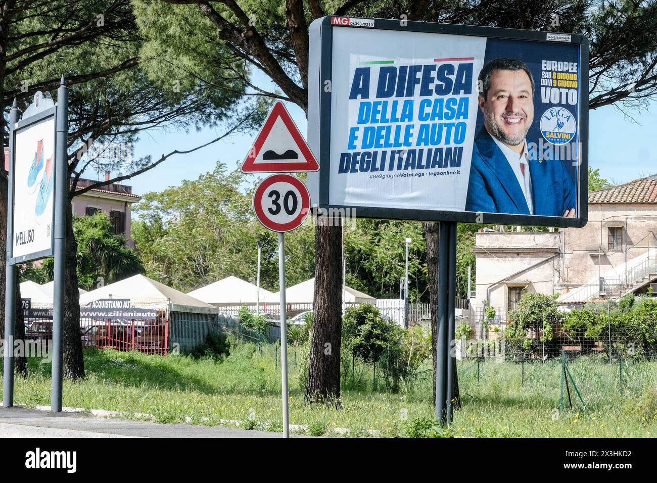 Roma, Italia. 27th Apr, 2024. Manifesti elettorali di Lega - Matteo Salvini per le prossime elezioni europee affissi a Roma, Sabato, 27 Aprile 2024 (foto Mauro Scrobogna/LaPresse) Electoral posters by Lega - Matteo Salvini for the next European elections postedin Rome, Saturday, April 27 2024 (Photo by Mauro Scrobogna/LaPresse) Credit: LaPresse/Alamy Live News Stock Photo