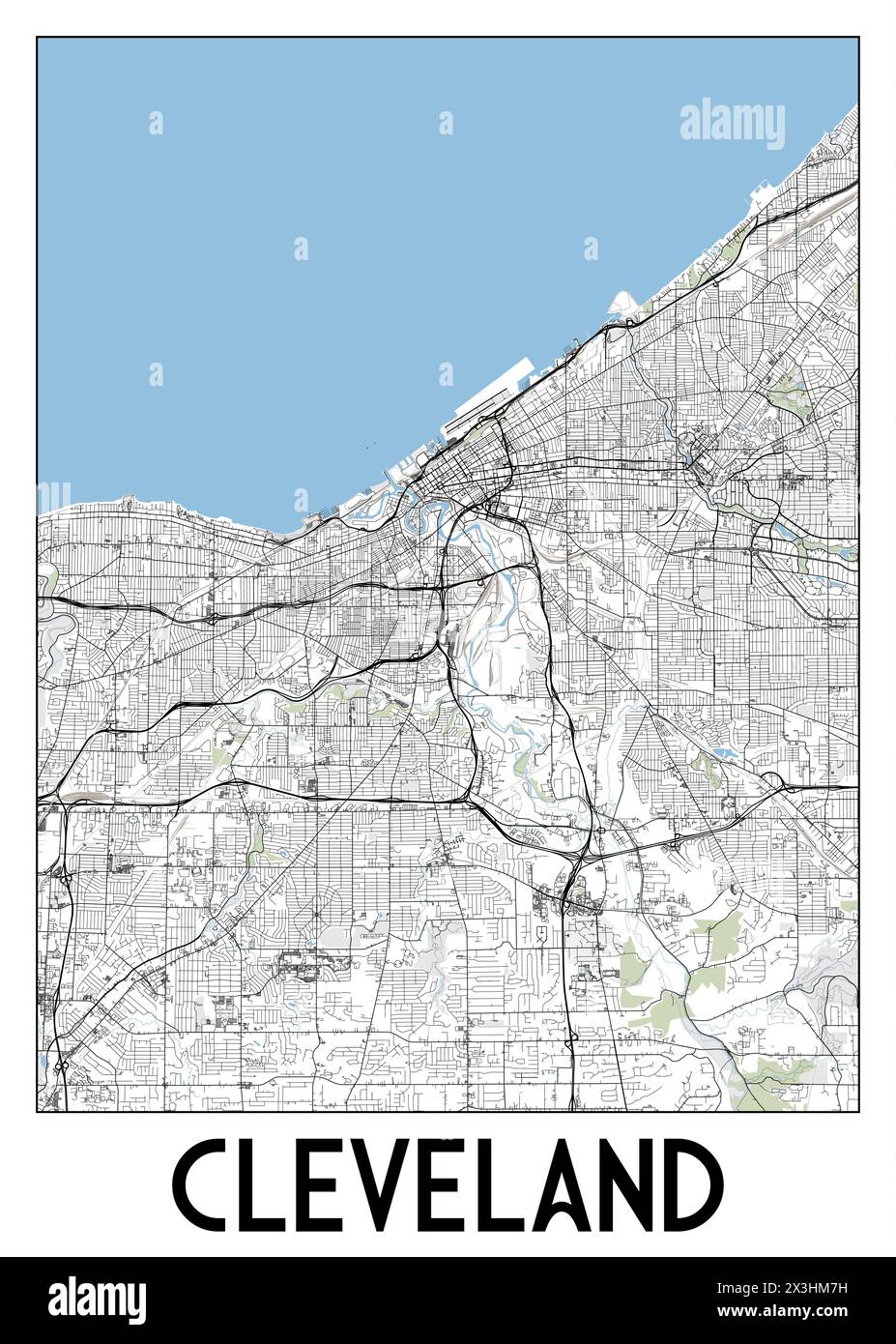 Cleveland Ohio USA map poster art - Cleveland Ohio Usa Map Poster Art 2X3HM7H 