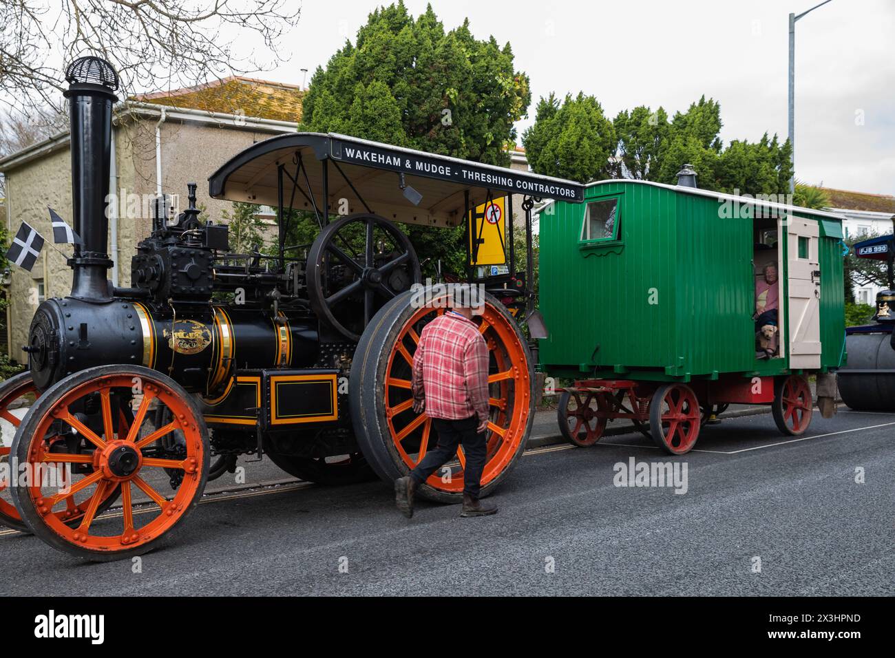 Camborne, Cornwall, UK, 27th April 2024, Richard Trevithick (13 April 1771 - 22 April 1833) was a British inventor and mining engineer who was celebrated in the annual parade today. The event which drew about 25-35,000 people started early morning with Kernow Pipes and Drummers procession followed by a Bal Maiden and Miners Children's Dance. In the afternoon there was an adults Trevithick dance followed by the main event of the day which was a large parade of Steam Traction Engines. There were local bands and choirs, Street entertainers etc.Credit:Keith Larby/Alamy Live News Stock Photo