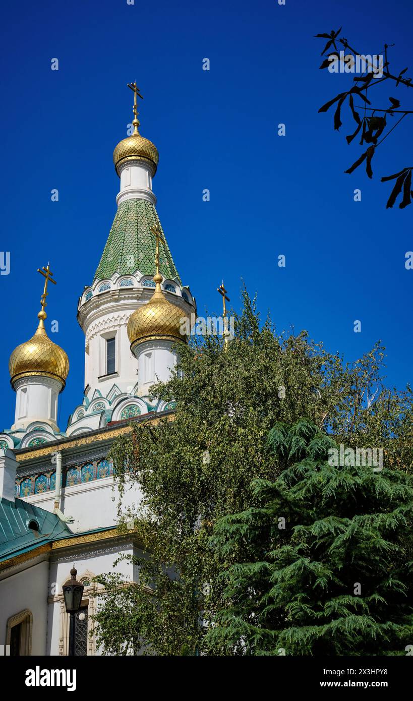 Bulgaria, Sofia, view of the St. Nicola russian church (Tsurkva Sveta Nikolai), in a central street of the city Stock Photo