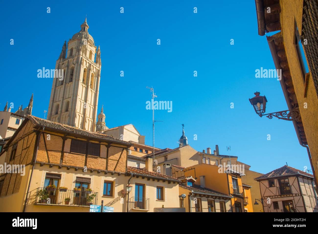 Cathedral viewed from the Juderia. Segovia, Spain. Stock Photo