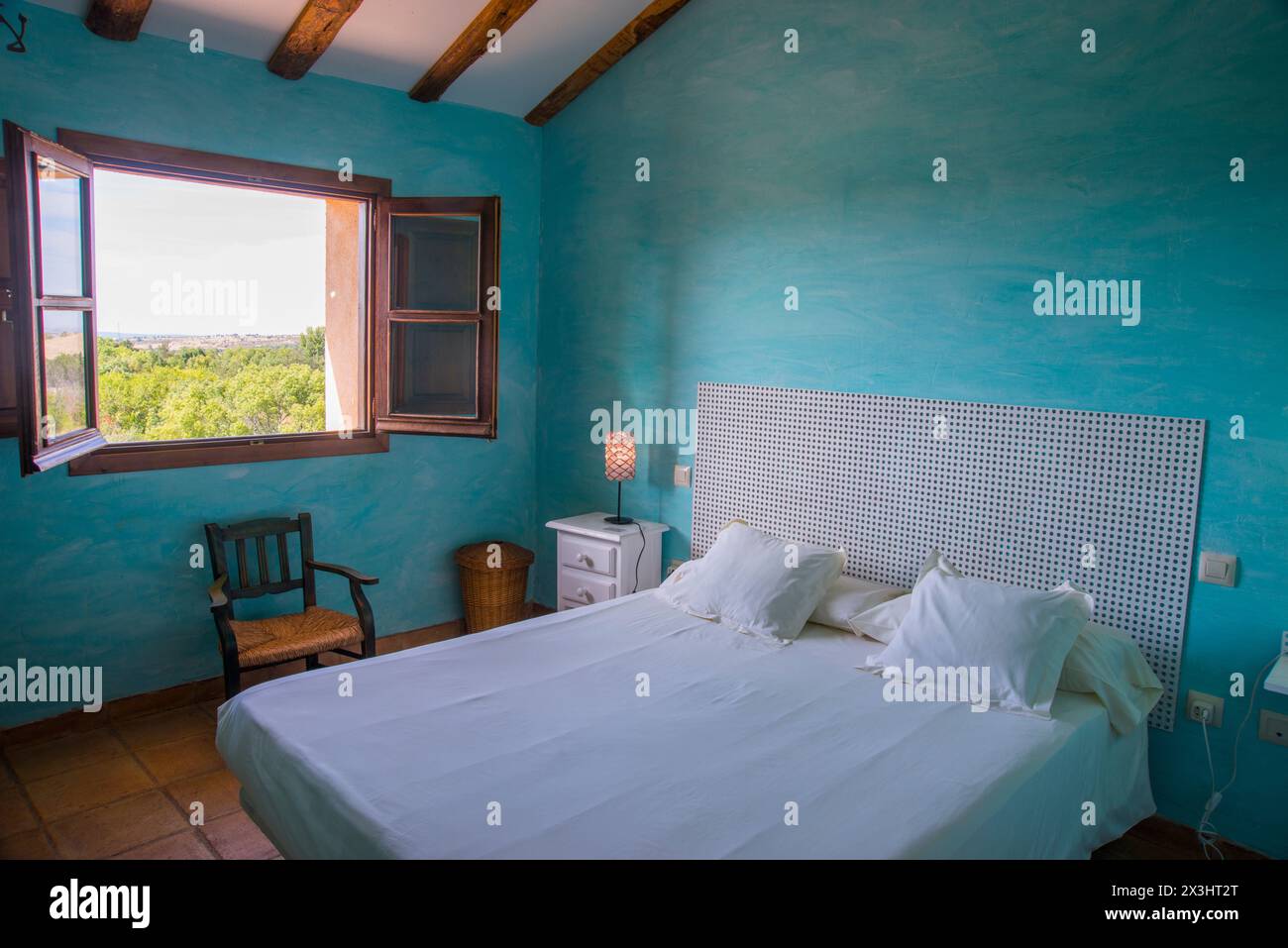 Bedroom in rural house. Segovia province, Castilla Leon, Spain. Stock Photo