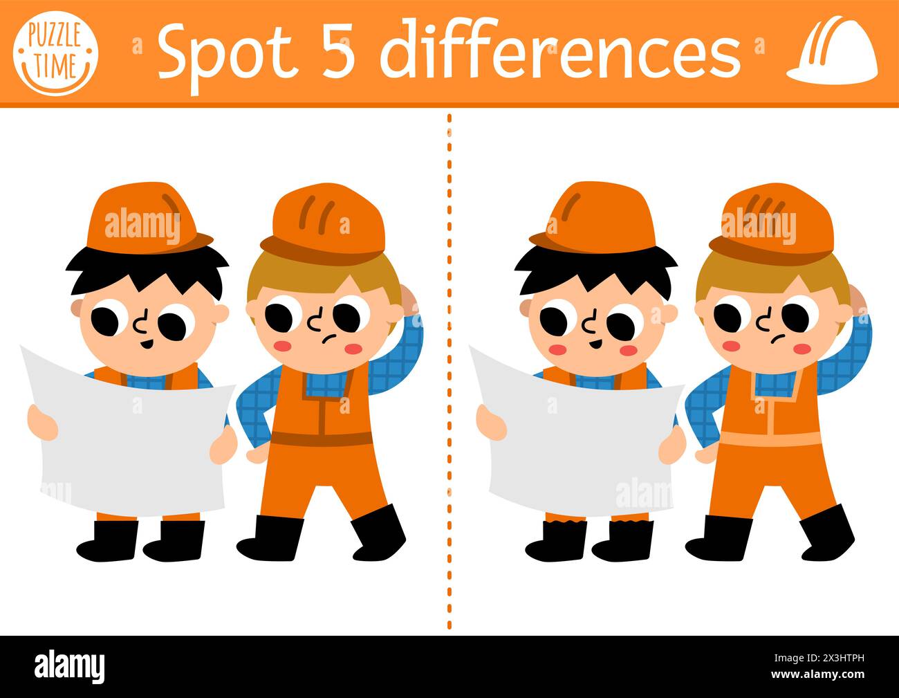 Find differences game for children. Construction site educational