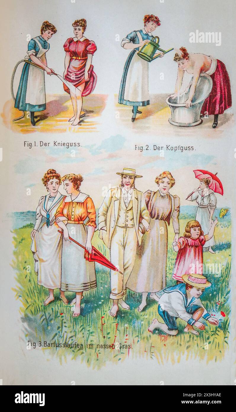 Kneipp-Kur, Buchillustration in F.E. Bilz, Das Neue Naturheilverfahren: Körperliche Ertüchtigung. Stock Photo