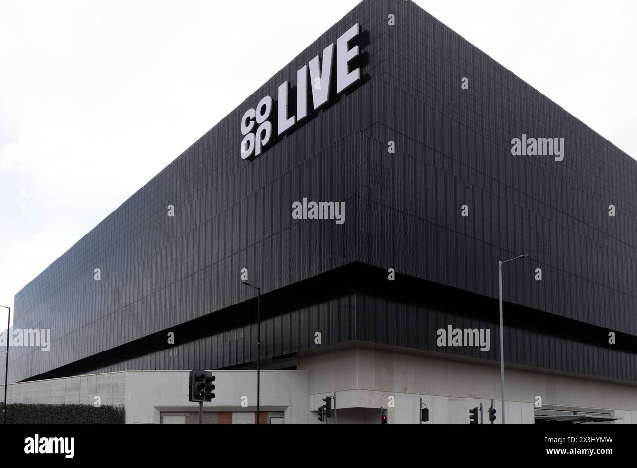 Co-op live arena at the Etihad Campus, Manchester UK. Rhombus shape music venue. Stock Photo