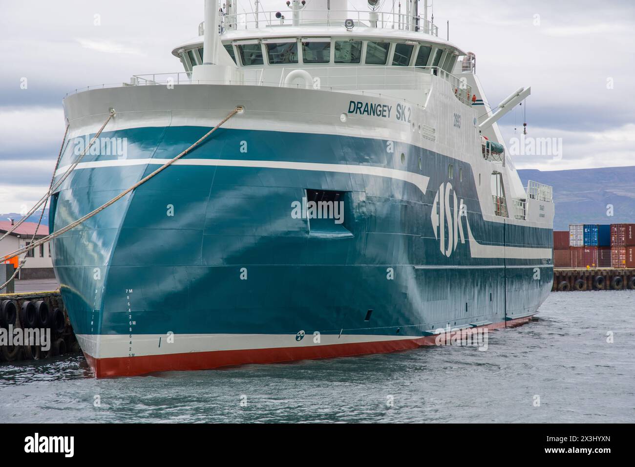 Saudarkrokur Iceland - August 26. 2023: Modern Trawler Drangey in port Stock Photo