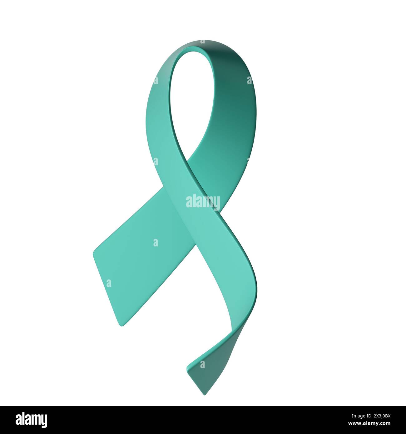 3d teal ribbon icon illustration. Awareness for cervical Ovarian Cancer ...