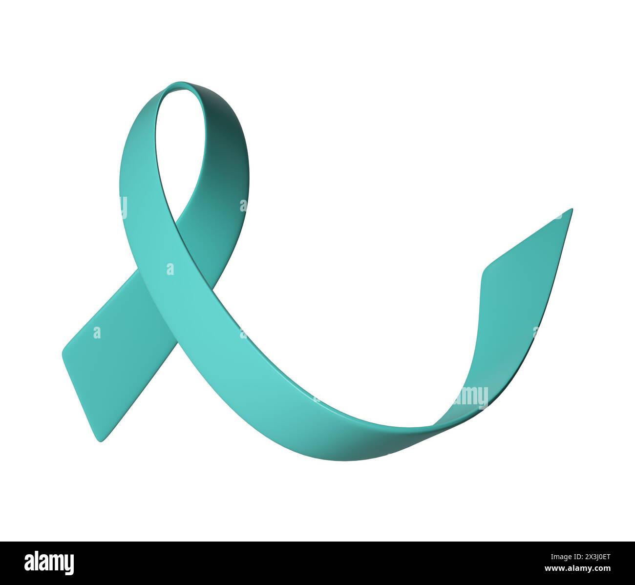 3d teal ribbon icon illustration. Awareness for cervical Ovarian Cancer