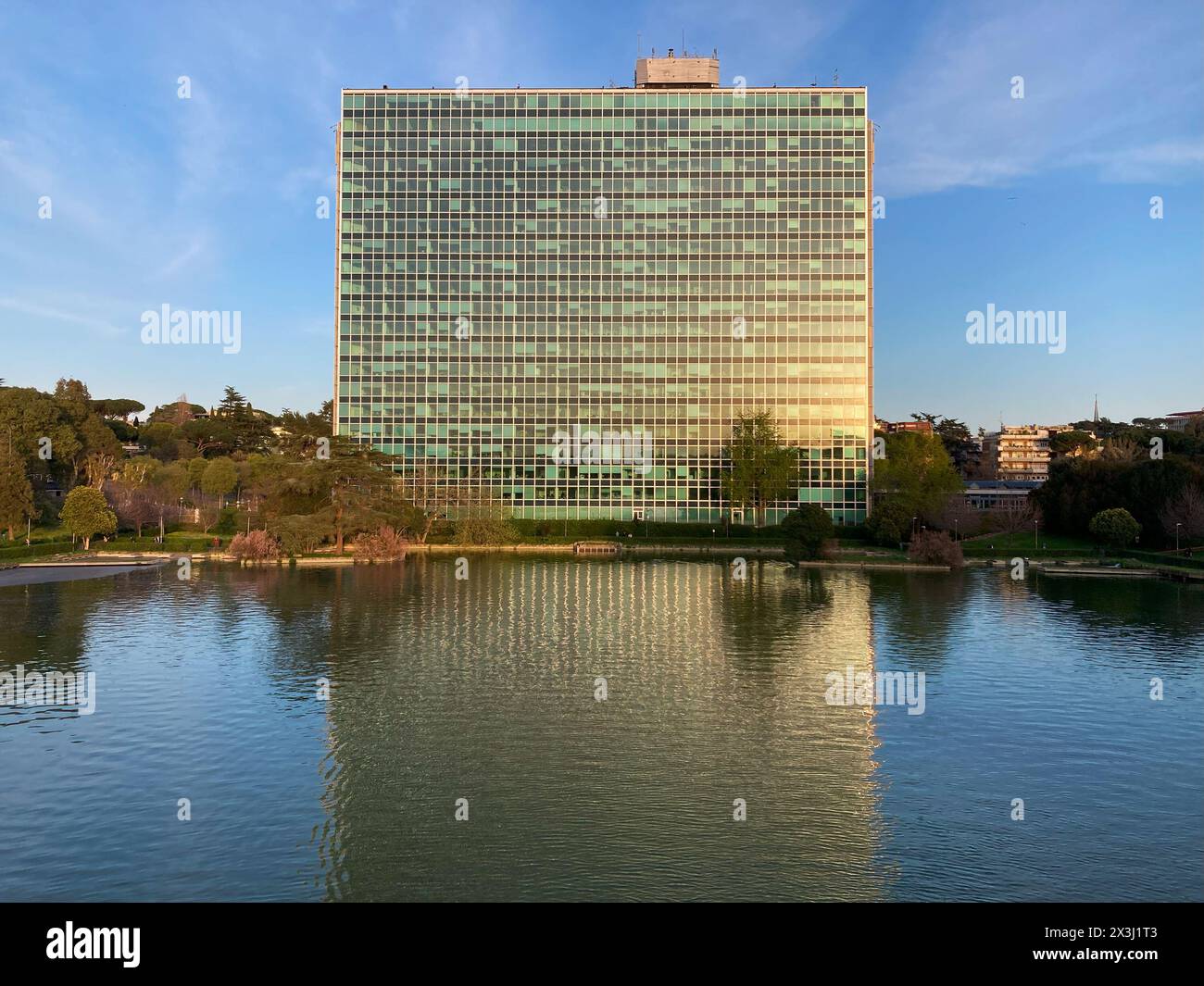 Italy, Rome - April 07, 2024: headquarters Eni oil and gas company in evening during sunset Stock Photo