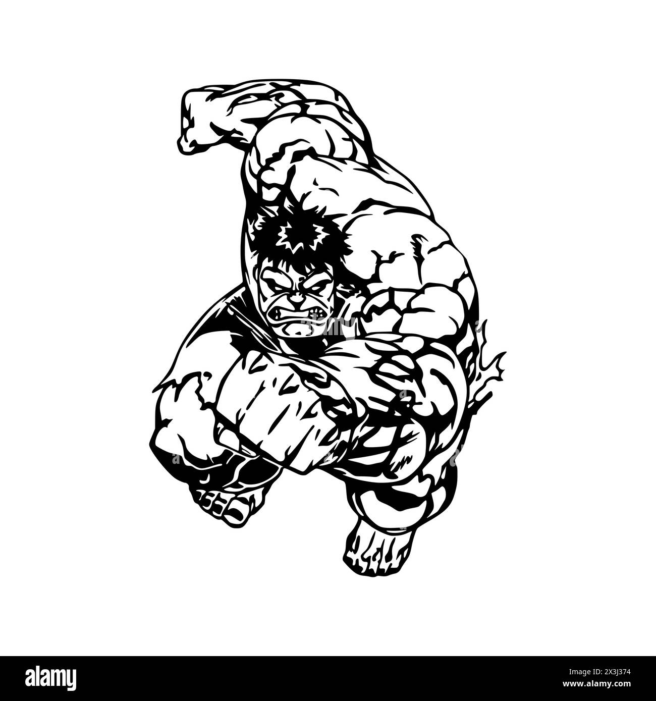 Hulk punch figter line art design vector Stock Vector