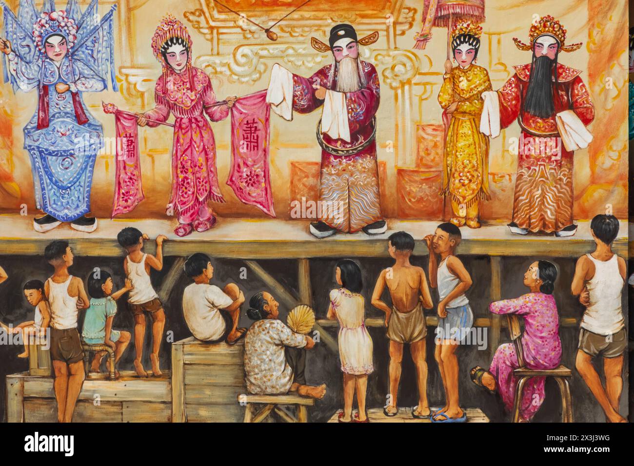 Asia, Singapore, Chinatown, Wall Mural depicting Historic Chinatown