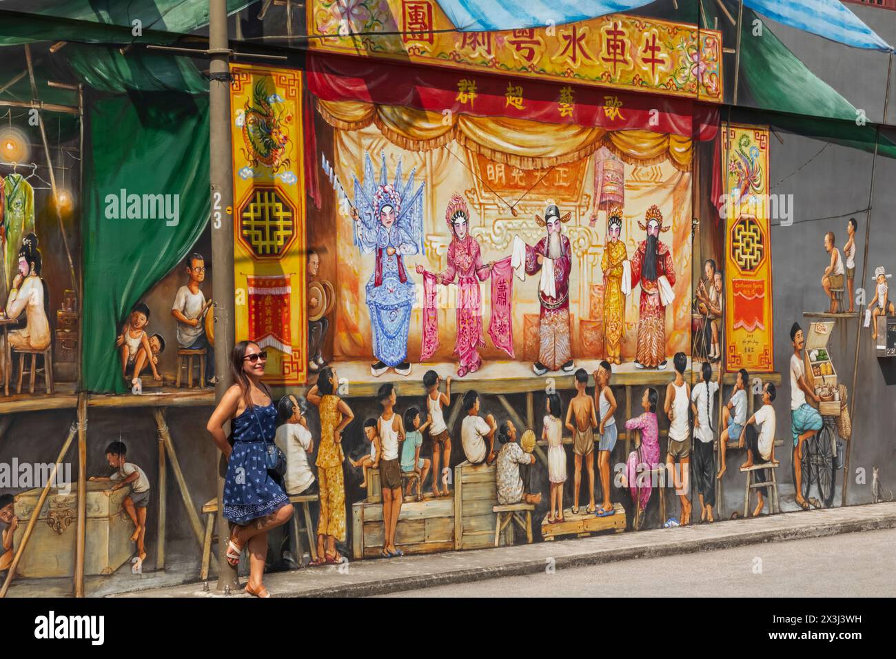 Asia, Singapore, Chinatown, Wall Mural depicting Historic Chinatown