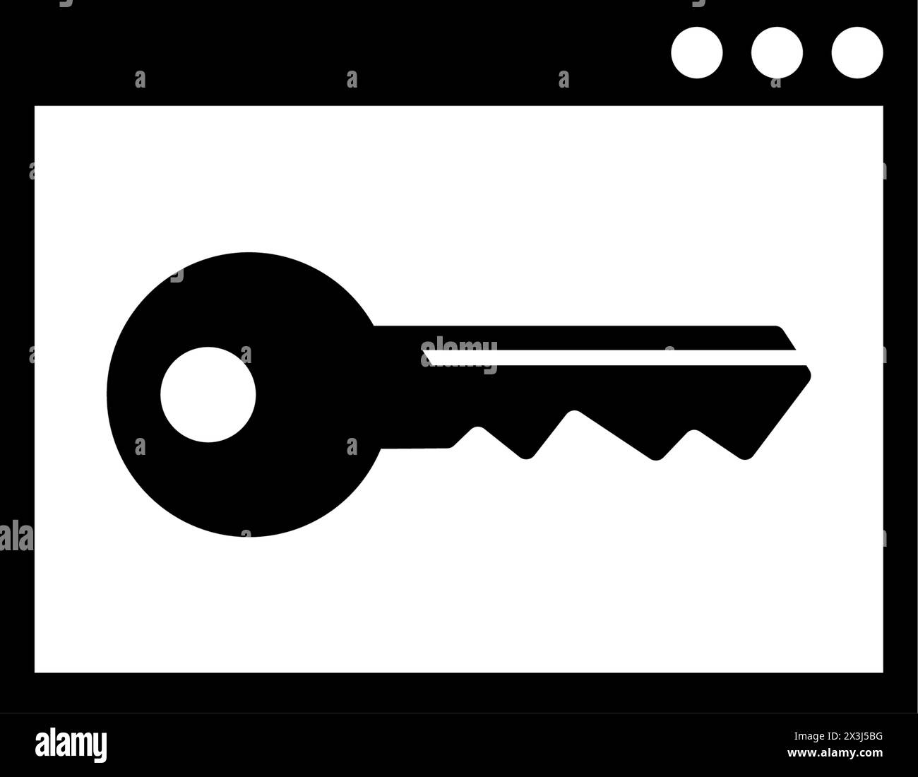 A black and white icon of a key in a browser window, with a tire tread pattern on the key. Perfect for automotive design logos and branding. Vector ic Stock Vector