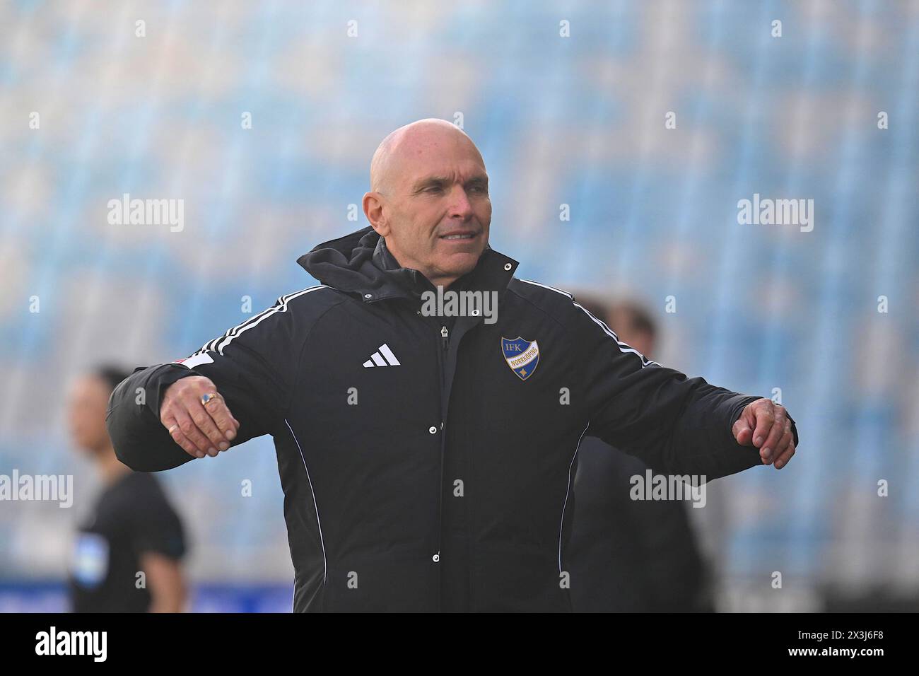 Norrkoping, Sweden, Apr 27th 2024: head coach Tor-Arne Fredheim (IFK Norrkoping) during the game in the Swedish League OBOS Damallsvenskan on April 27th 2024 between IFK Norrkoping and Trelleborgs FF at Platinumcars Arena in Norrkoping, Sweden (Peter Sonander/SPP) Credit: SPP Sport Press Photo. /Alamy Live News Stock Photo