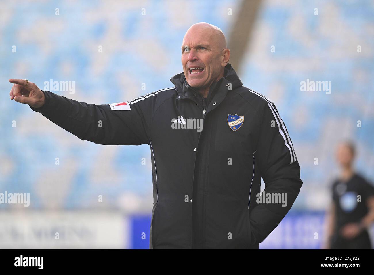 Norrkoping, Sweden, Apr 27th 2024: head coach Tor-Arne Fredheim (IFK Norrkoping) in the game in the Swedish League OBOS Damallsvenskan on April 27th 2024 between IFK Norrkoping and Trelleborgs FF at Platinumcars Arena in Norrkoping, Sweden (Peter Sonander/SPP) Credit: SPP Sport Press Photo. /Alamy Live News Stock Photo