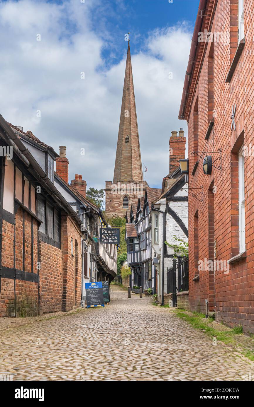 Looking up Church Lane in Ledbury in Herefordshire Stock Photo