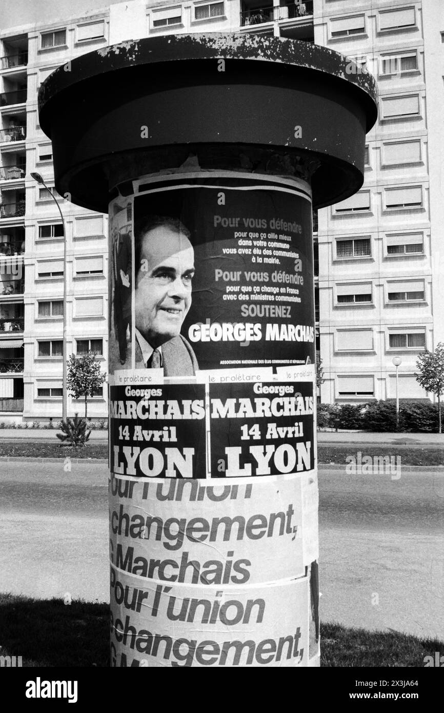PCF campaigns for french presidential elections, Venissieux, Rhone, Rhone-Alps region, France, Archives 1981 Stock Photo